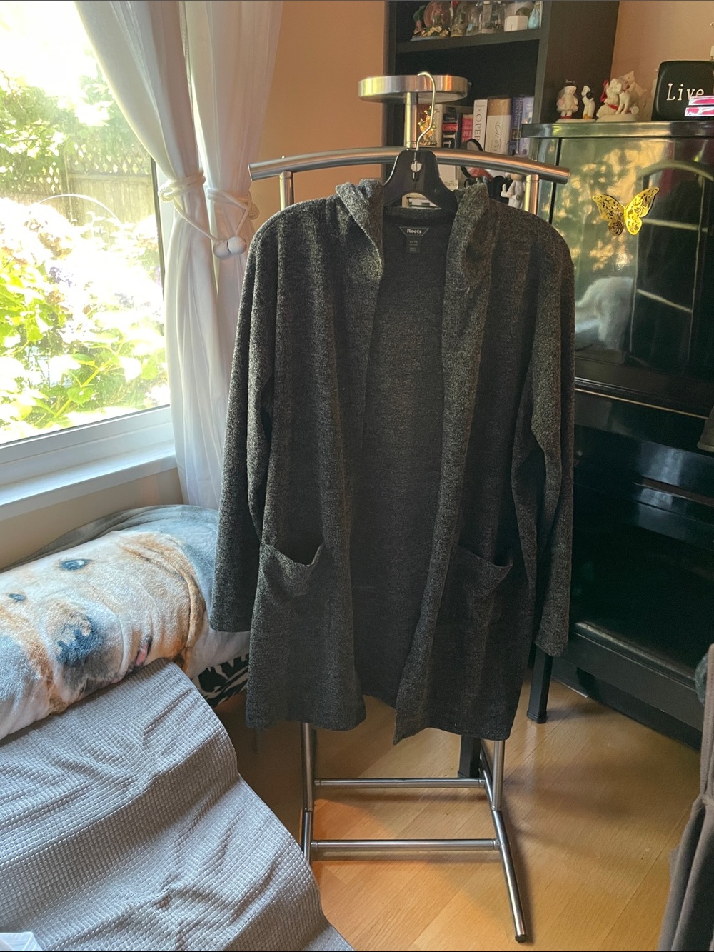 Roots Charcoal Open-Front Hooded Coatigan